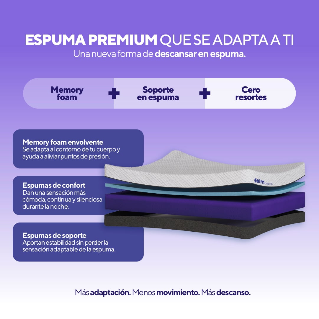 PACK COLCHÓN CALM DE MEMORY FOAM 1.5 PLAZAS + 1 ALMOHADA CALM MEMORY PRO - 3