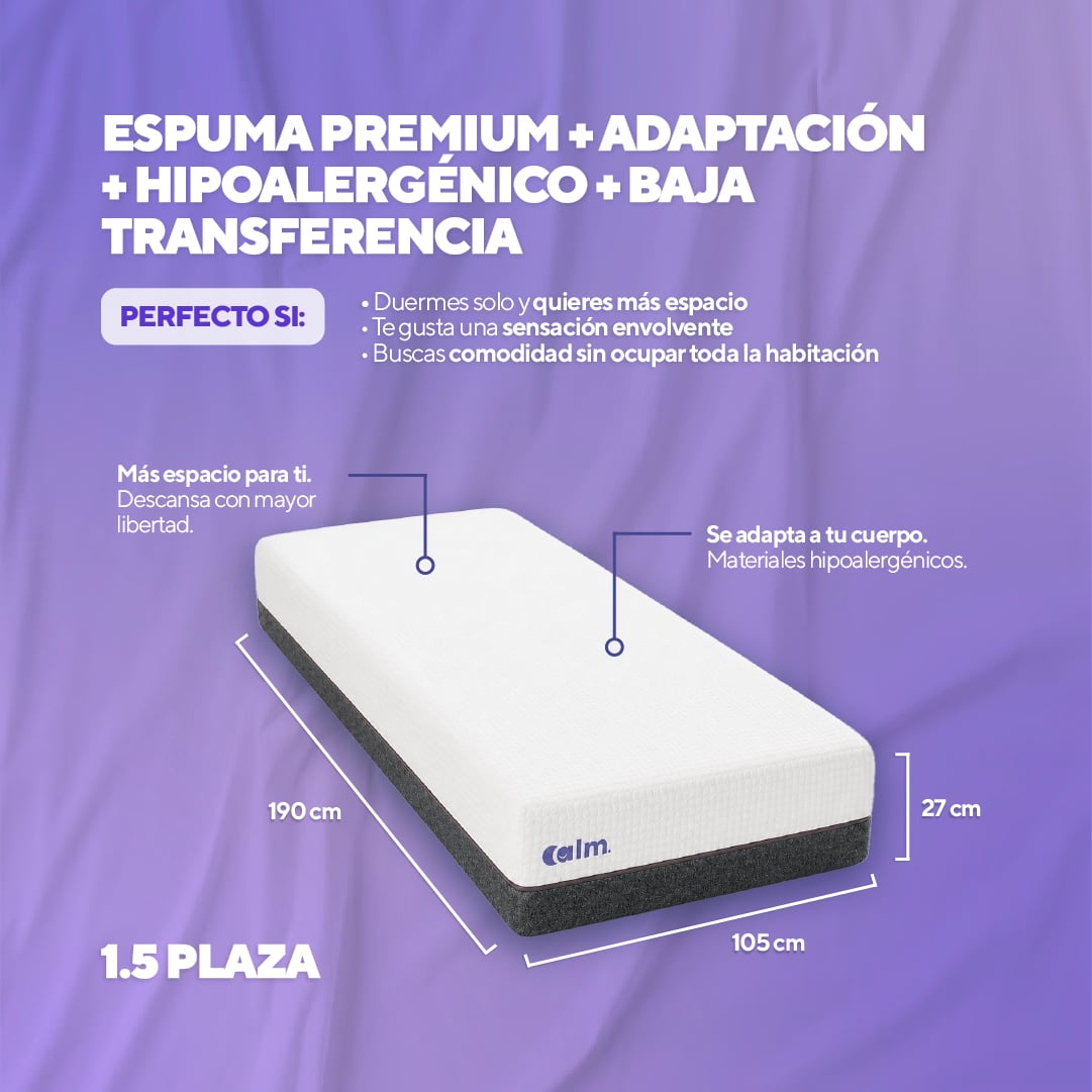 PACK COLCHÓN CALM DE MEMORY FOAM 1.5 PLAZAS + 1 ALMOHADA CALM MEMORY PRO - 4