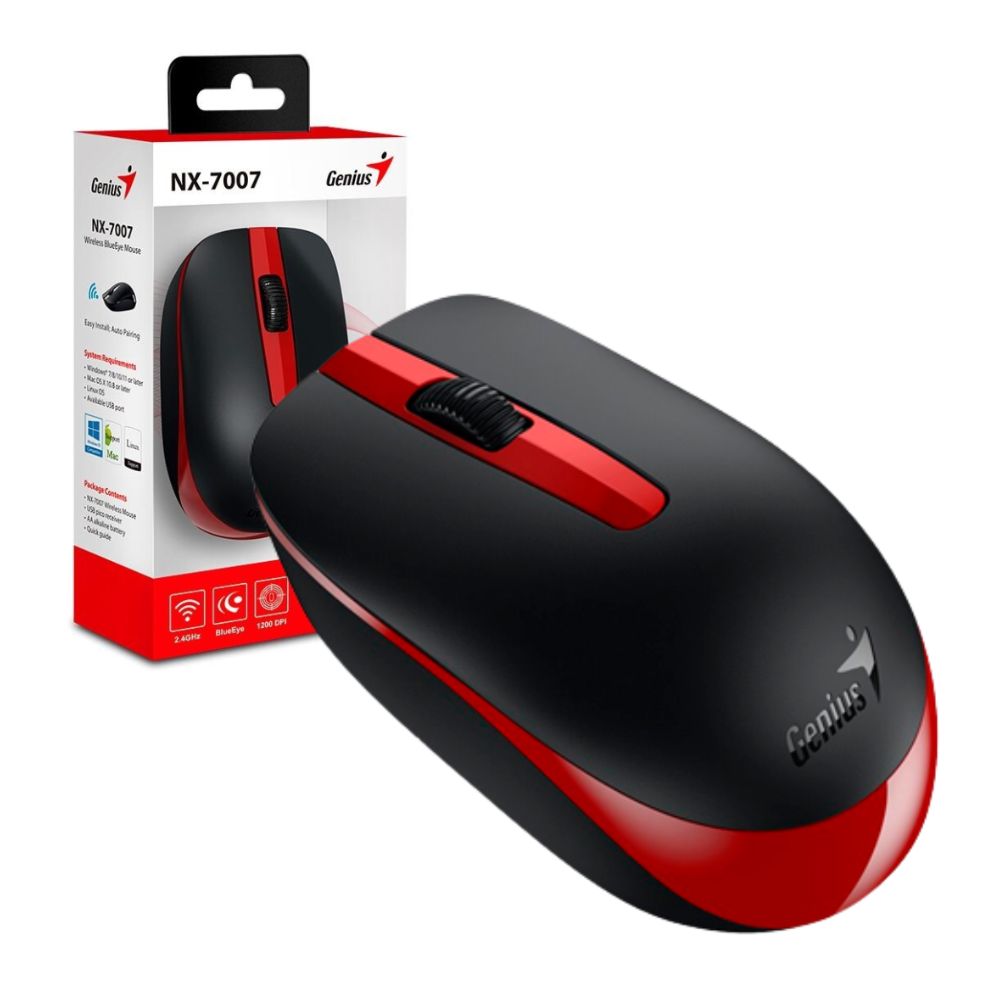 MOUSE GENIUS NX-7007 WIRELESS BLUEEYE BLACK/RED 31030026404 - 1