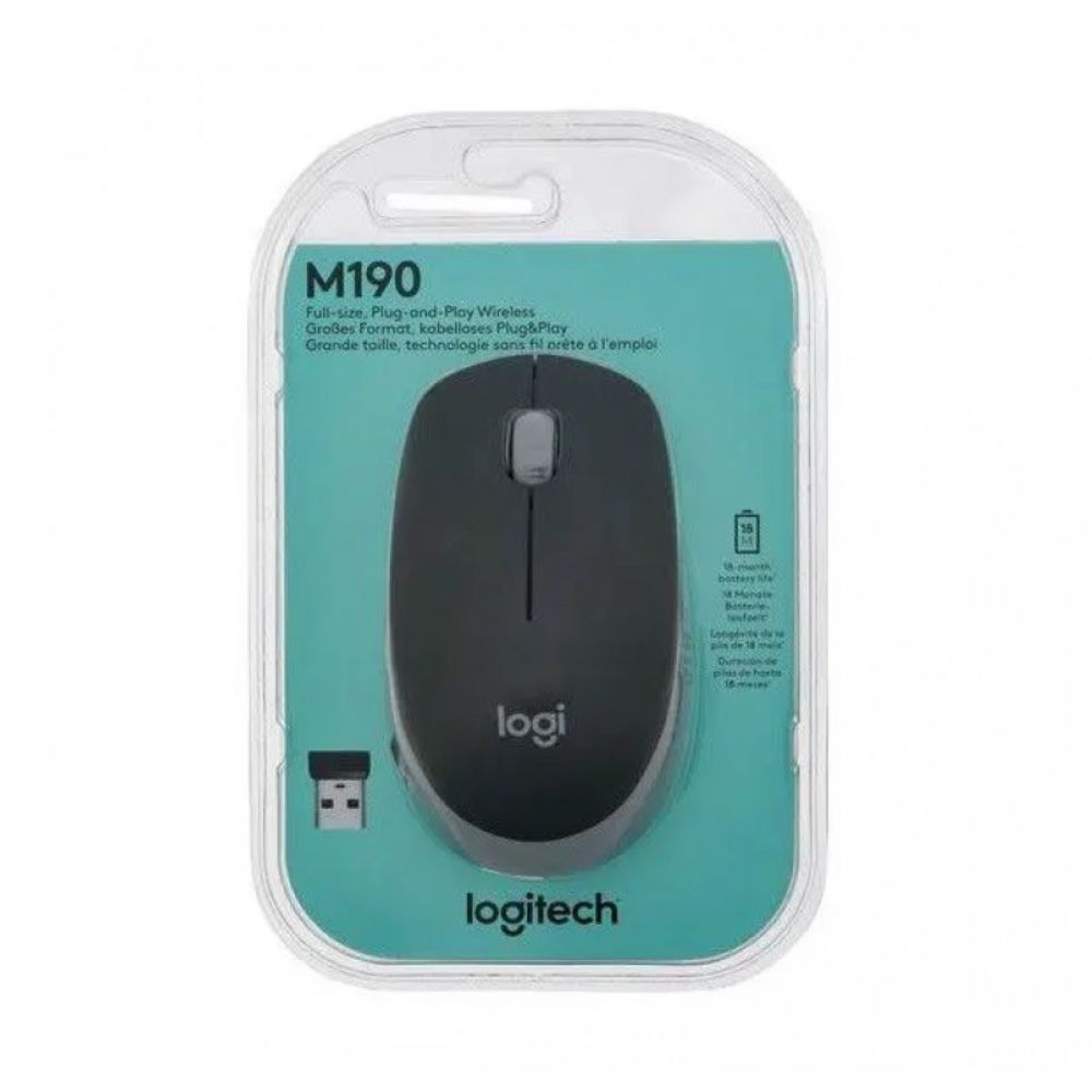 MOUSE LOGITECH M190 WIRELESS FULL-SIZE CHARCOAL 910-005902 - 1