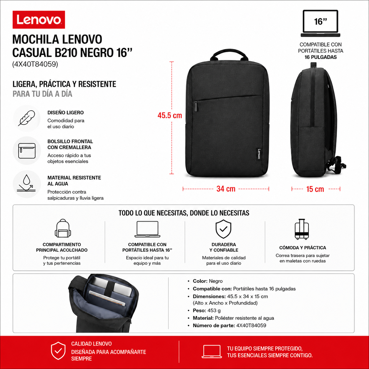 MOCHILA LENOVO B210 15.6 NEGRO Y PARLANTE EWTTO EXTREME BASS ET-P1464B - 4