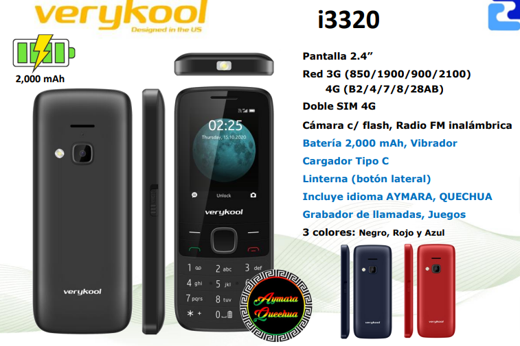 CELULAR BASICO VERYKOOL I3320 4G DUAL SIM -NEGRO - 1