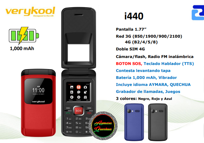 CELULAR BASICO VERYKOOL I440 4G TAPA DUAL SIM AZUL ROJO - 1