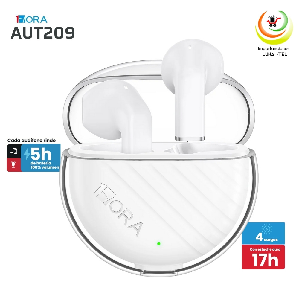 AUDIFONOS BLUETOOTH TWS, MODELO AUT209 BLANCO, MARCA 1HORA - 1