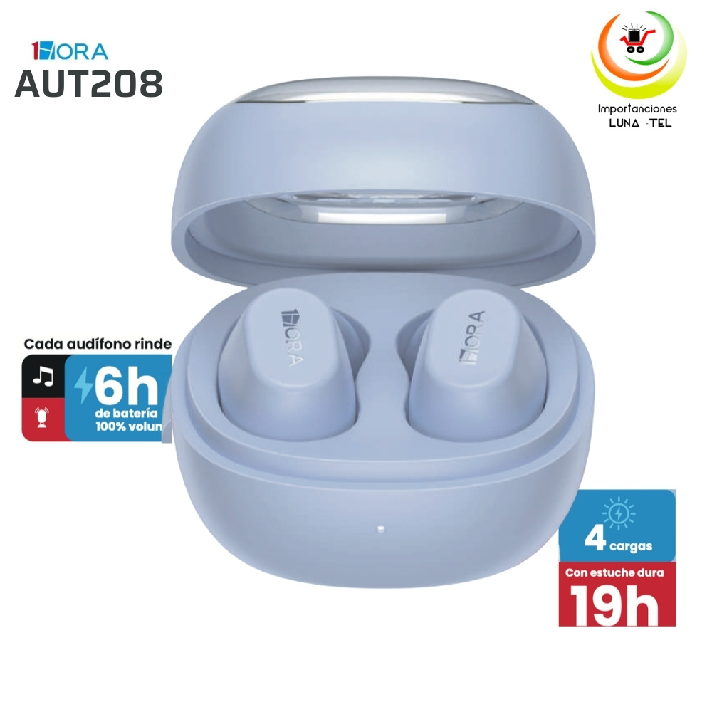 AUDIFONOS BLUETOOTH TWS MODELO AUT208 AZUL MARCA 1HORA - 1