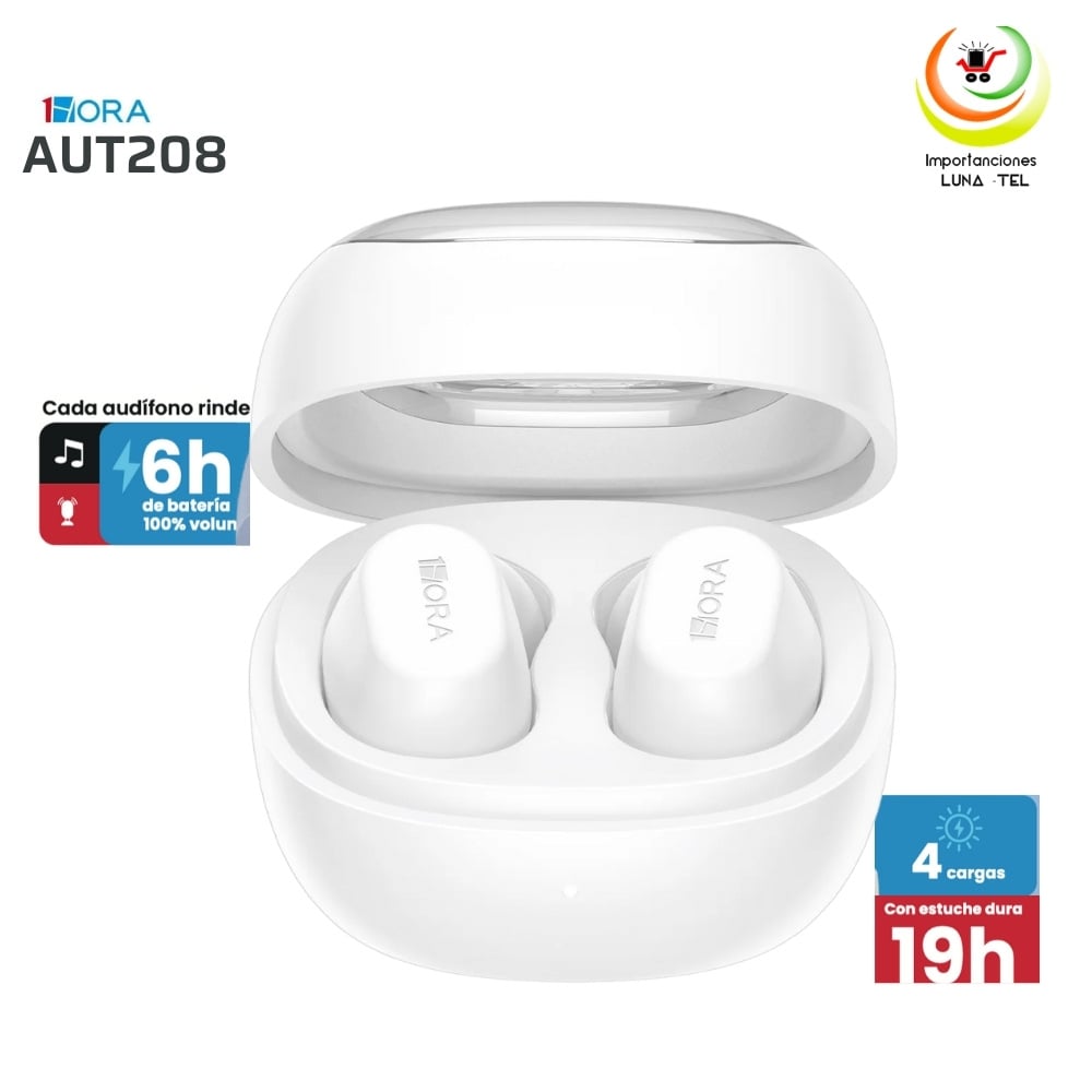 AUDIFONOS BLUETOOTH TWS MODELO AUT208 BLANCO MARCA 1HORA - 1