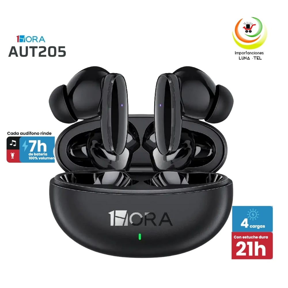 AUDIFONOS BLUETOOTH TWS MODELO AUT205 NEGRO MARCA 1HORA - 1