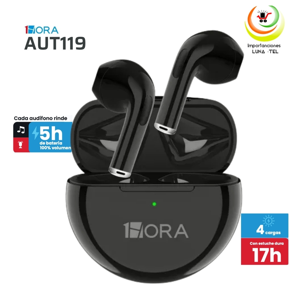 AUDIFONOS BLUETOOTH TWS MODELO AUT119 NEGRO MARCA 1HORA - 1