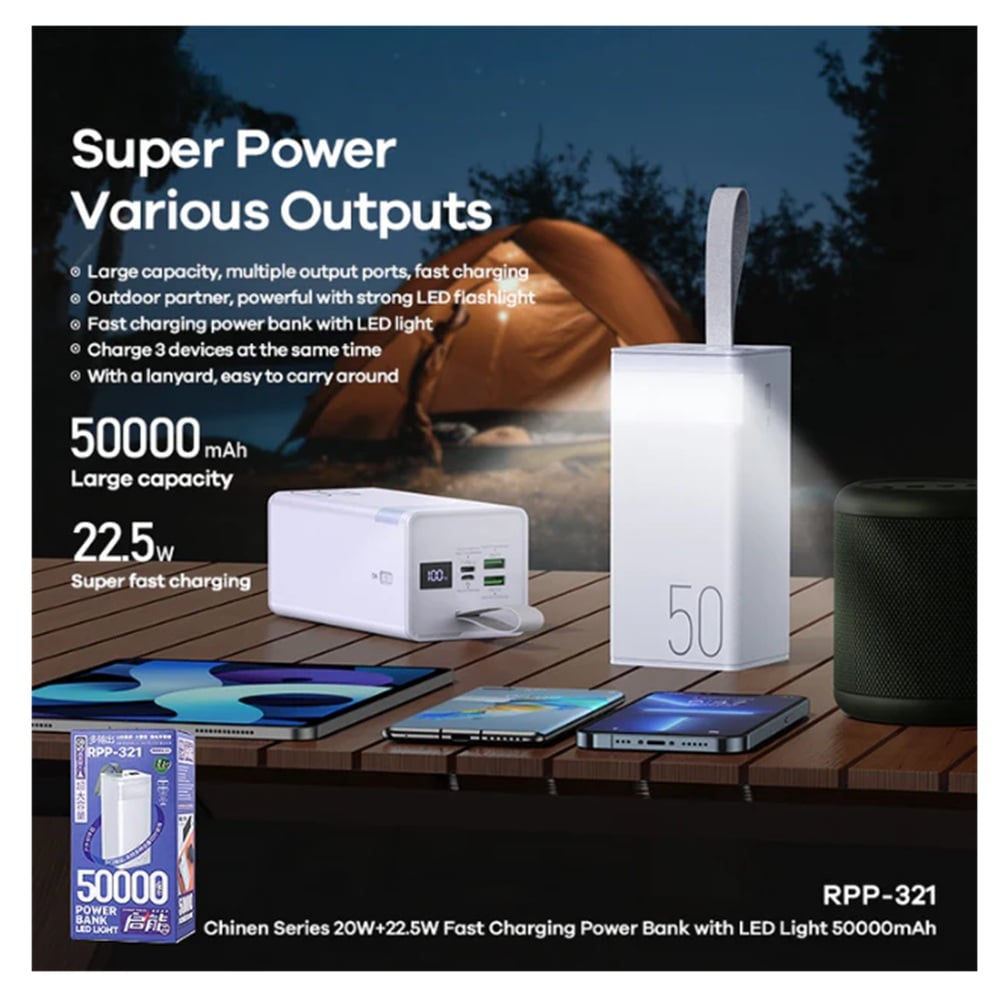 CARGADOR PORTÁTIL REMAX CON LUZ LED 50000MAH PD20W+QC22.5W - 2