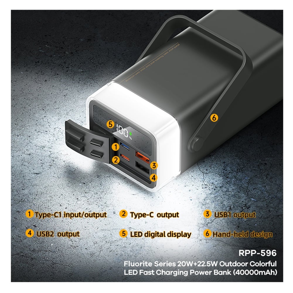 CARGADOR PORTÁTIL REMAX CON LUZ LED 40000MAH PD20W+QC22.5W - 3