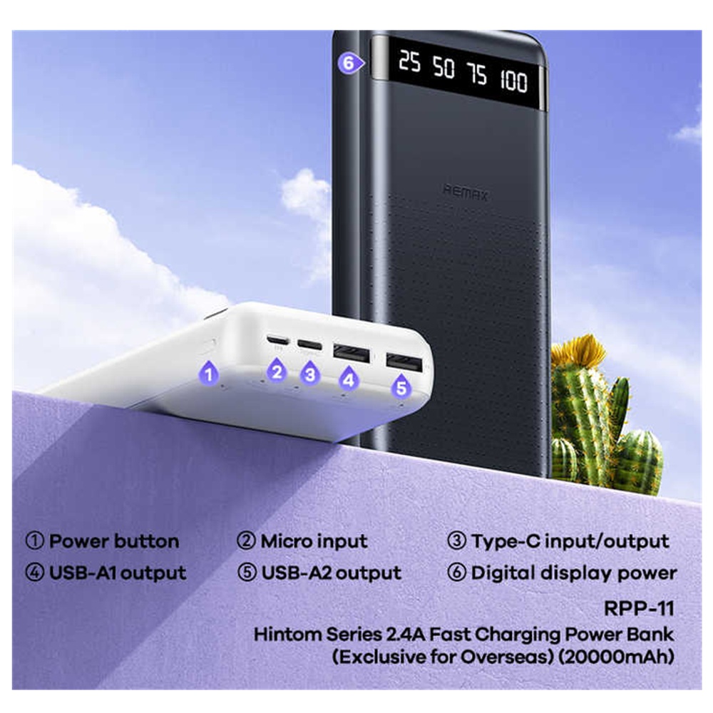 CARGADOR PORTÁTIL REMAX ULTRA SLIM 20000MAH 2.4A - 3