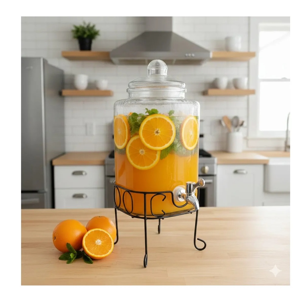 DISPENSADOR DE VIDRIO CUADRADO 6 LT CON RACK - 1