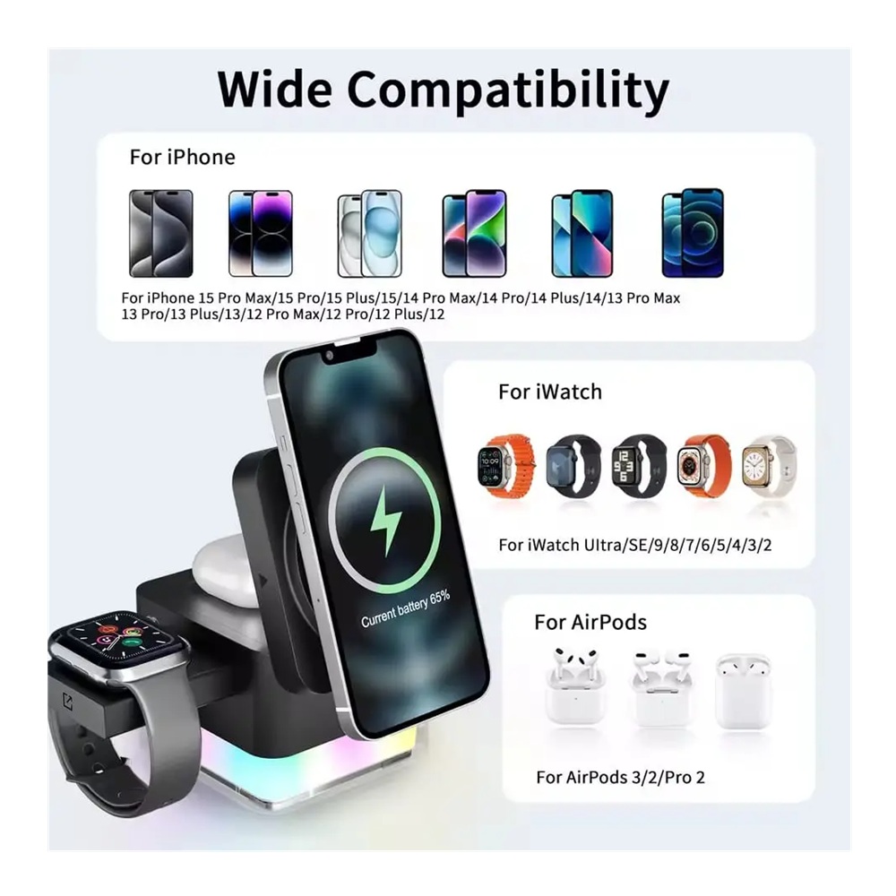 ESTACION DE CARGA CON LUZ 3 EN 1 PARA IPHONE WATCH Y AIRPODS - 3