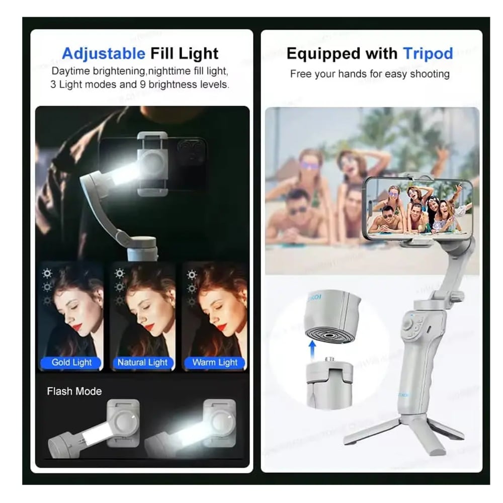 MINI TRIPODE ESTABILIZADOR 3 EJES CELULAR LUZ LED CON SEGUIMIENTO DE ROSTRO - 5