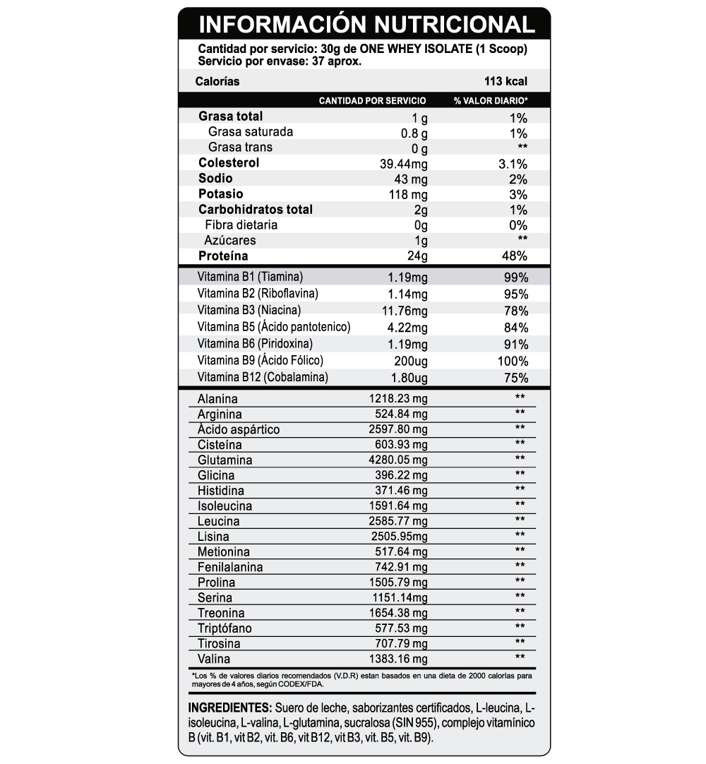 PROTEÍNA ISOLATADA ONE WHEY ISOLATE 1.1KG VAINILLA + SHAKER - 3