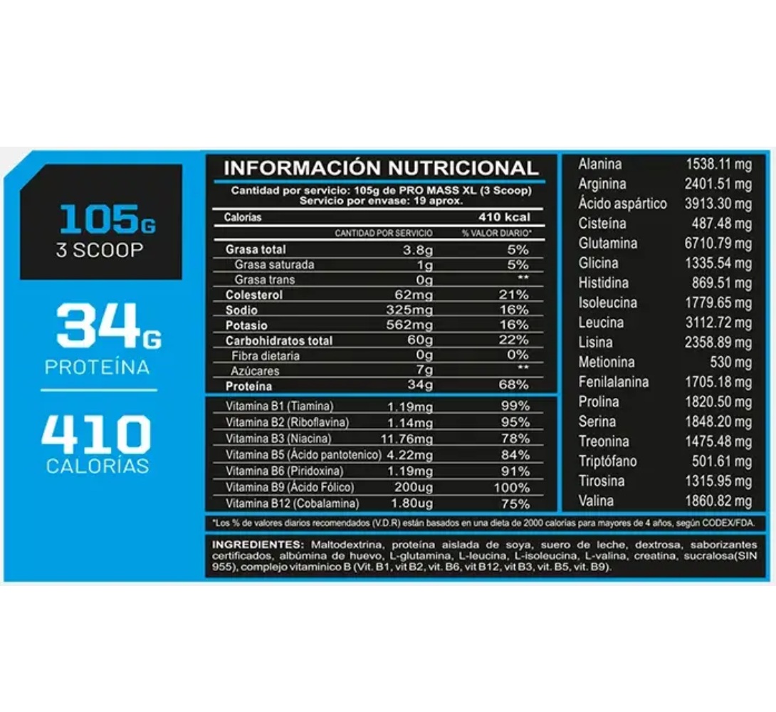 PRO MASS XL 3KG GANADOR DE MASA ADN VAINILLA + REGALO - 3