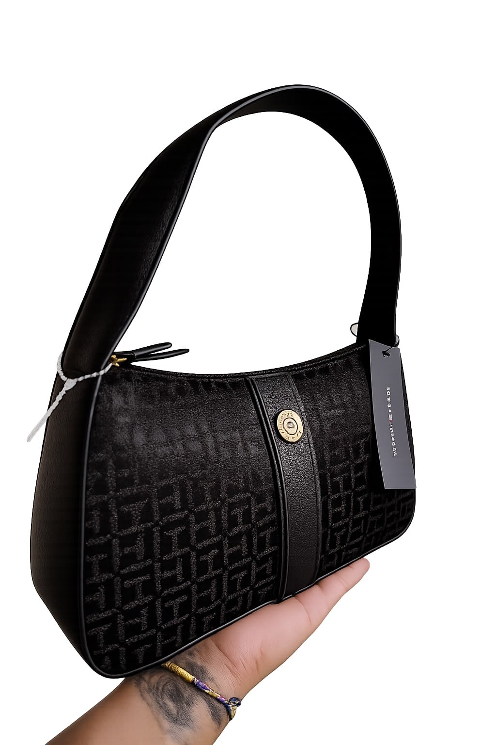 CARTERA DE HOMBRO TIPO BAGUETTE TOMMY HILFIGER TH MONOGRAM JACQUARD NEGRA - 2