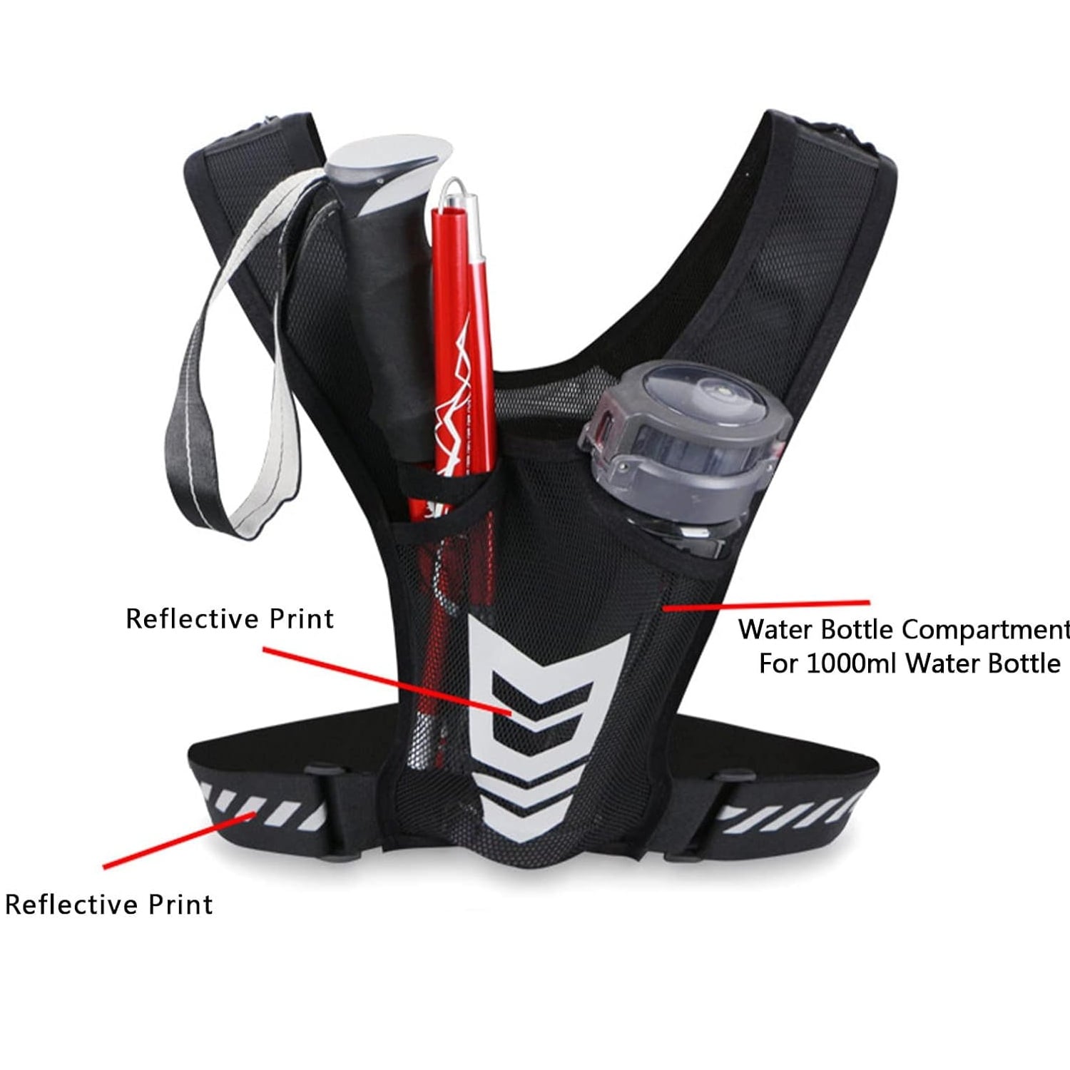 CHALECO PARA RUNNING REFLECTANTE LIGERO CON PORTA CELULAR Y BOTELLA AJUSTABLE PARA CORRER Y CICLISMO - 3
