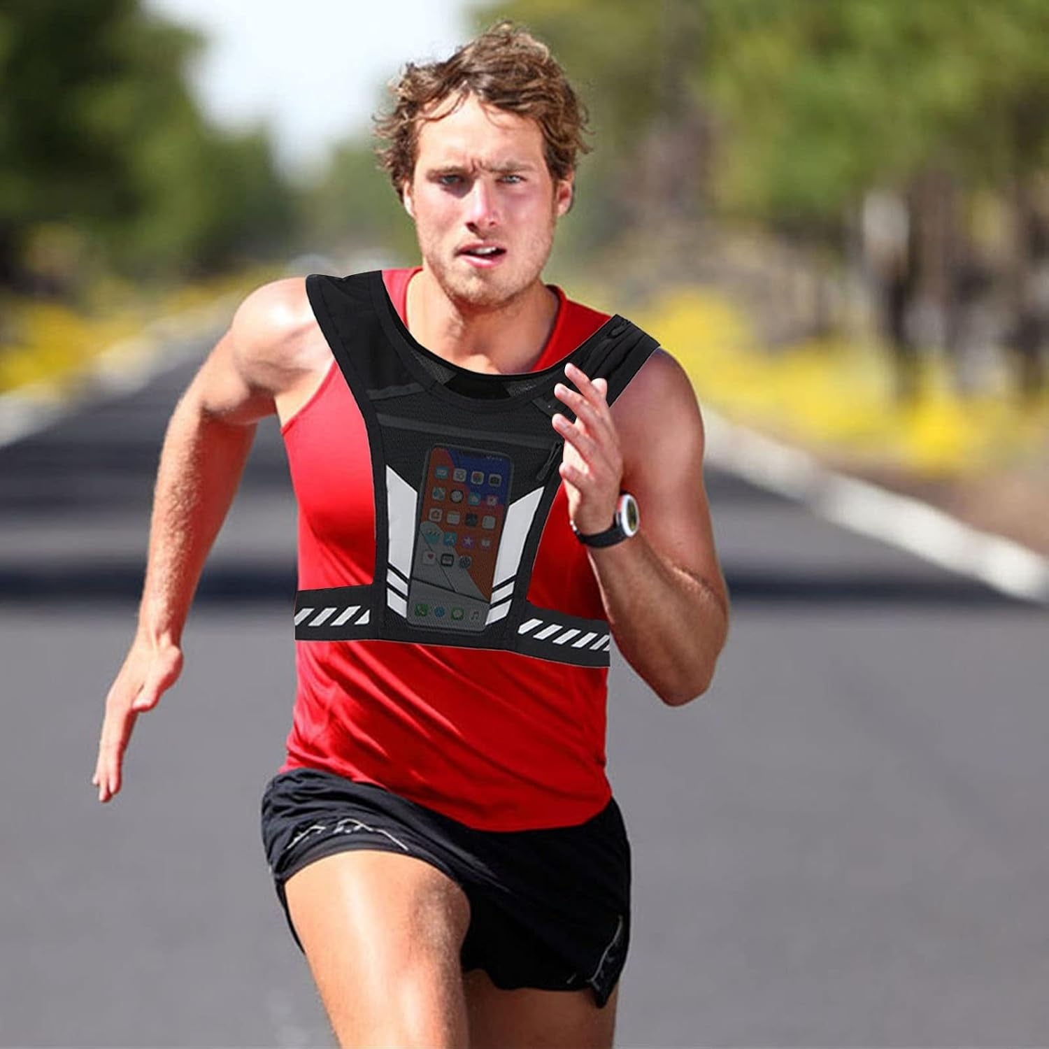 CHALECO PARA RUNNING REFLECTANTE LIGERO CON PORTA CELULAR Y BOTELLA AJUSTABLE PARA CORRER Y CICLISMO - 4