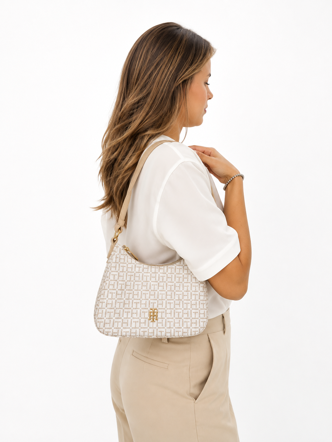 CARTERA DE HOMBRO MINI BAGUETTE TOMMY HILFIGER MONOGAGRAM BEIGE - 3