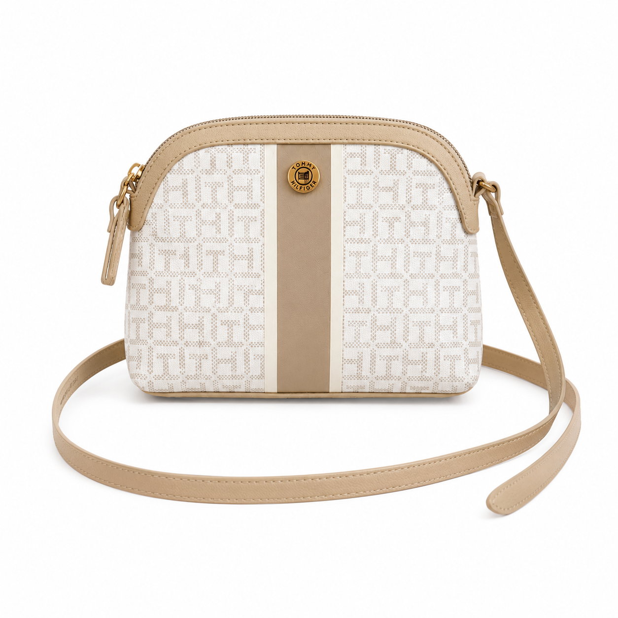 CARTERA CROSSBODY TOMMY HILFIGER DOME BANDOLERA BLANCO Y BEIGE - 1