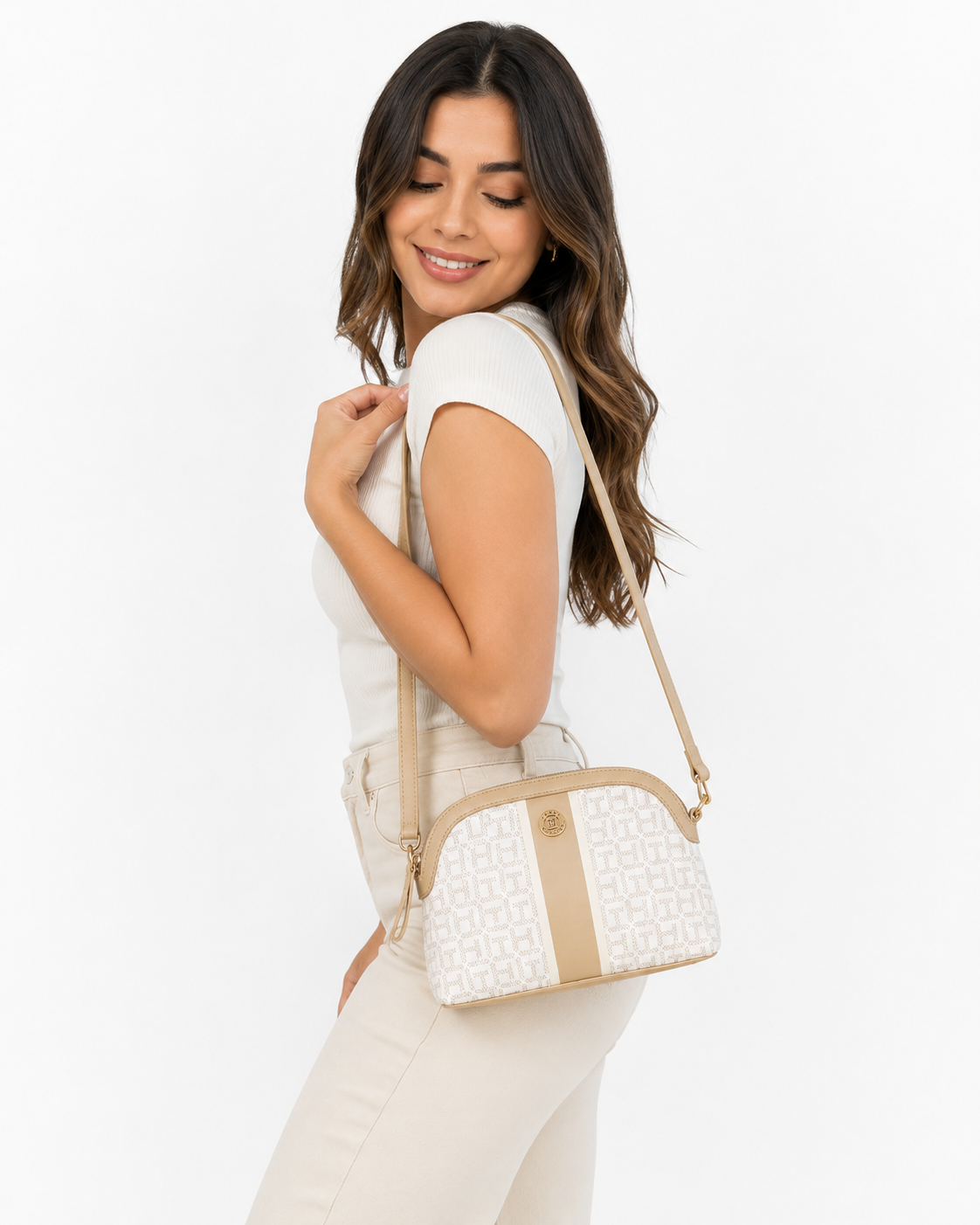 CARTERA CROSSBODY TOMMY HILFIGER DOME BANDOLERA BLANCO Y BEIGE - 3