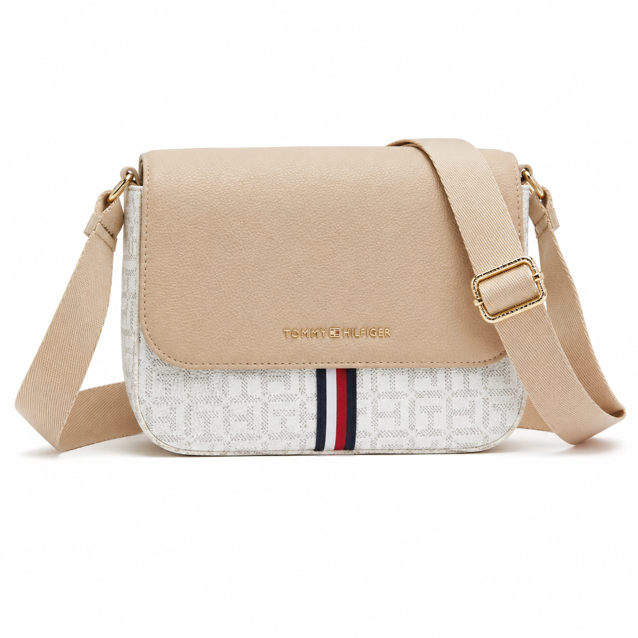 CARTERA CROSSBODY BANDOLERA TOMMY HILFIGER FLAP MONOGRAM BEIGE - 1