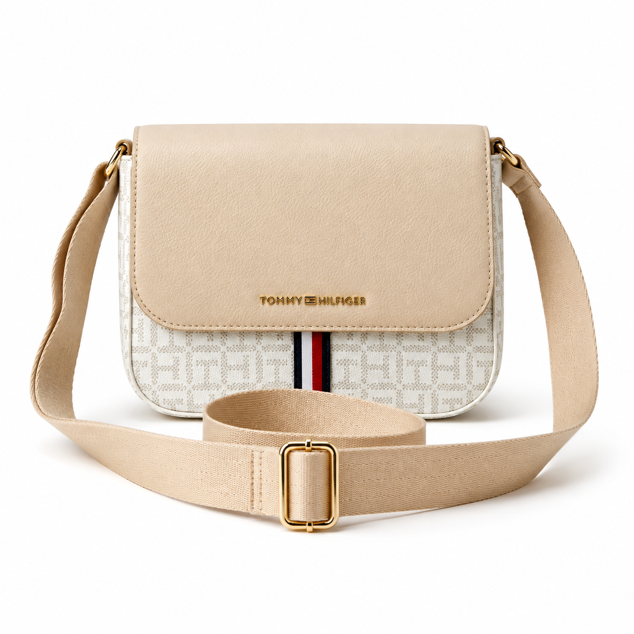 CARTERA CROSSBODY BANDOLERA TOMMY HILFIGER FLAP MONOGRAM BEIGE - 2
