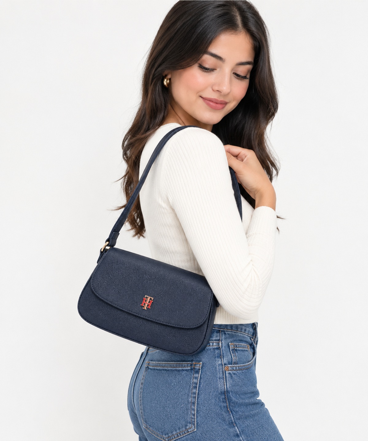 CARTERA DE HOMBRO BAGUETTE TOMMY HILFIGER TH MONOGRAM AZUL MARINO - 3