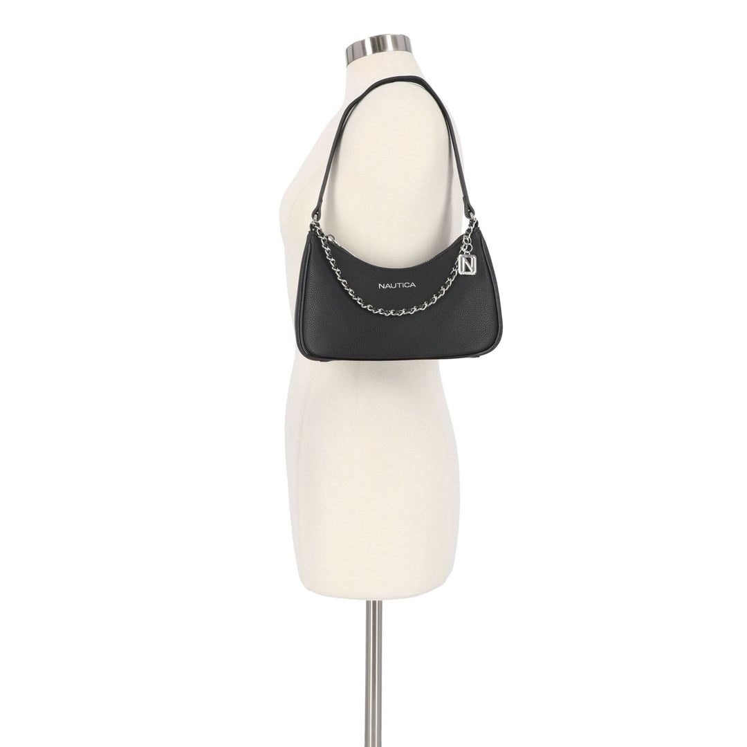 BOLSO BAGUETTE CON CADENA PARA MUJER NÁUTICA NEGRO - 3