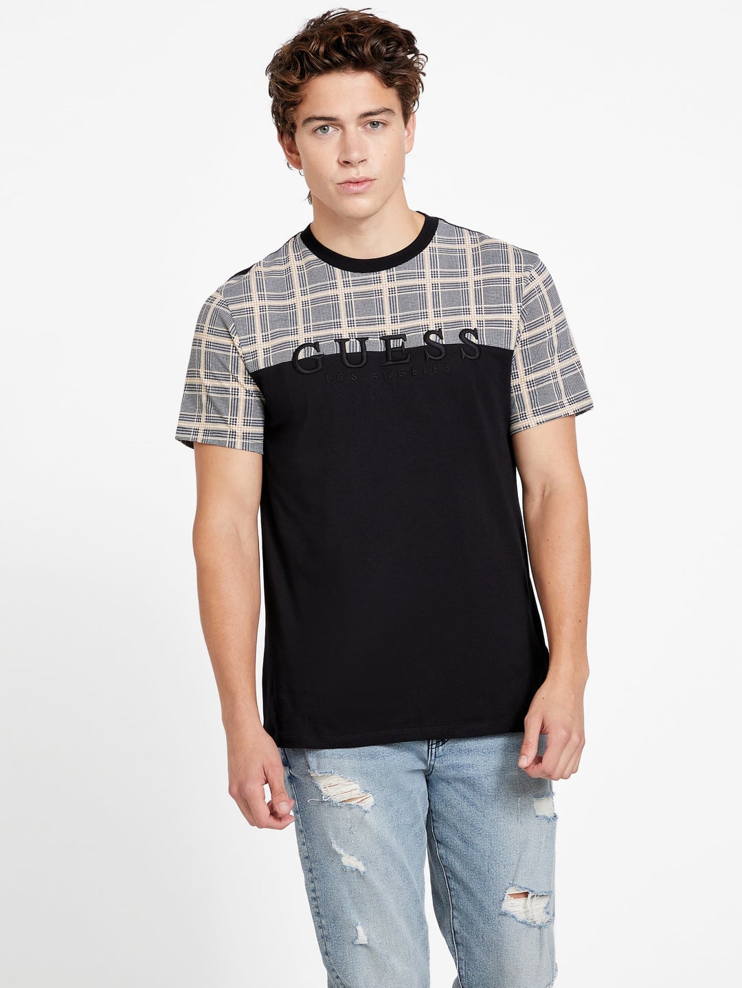 CAMISETA CON LOGO A CUADROS GUESS ECO DAVION NEGRO - 1