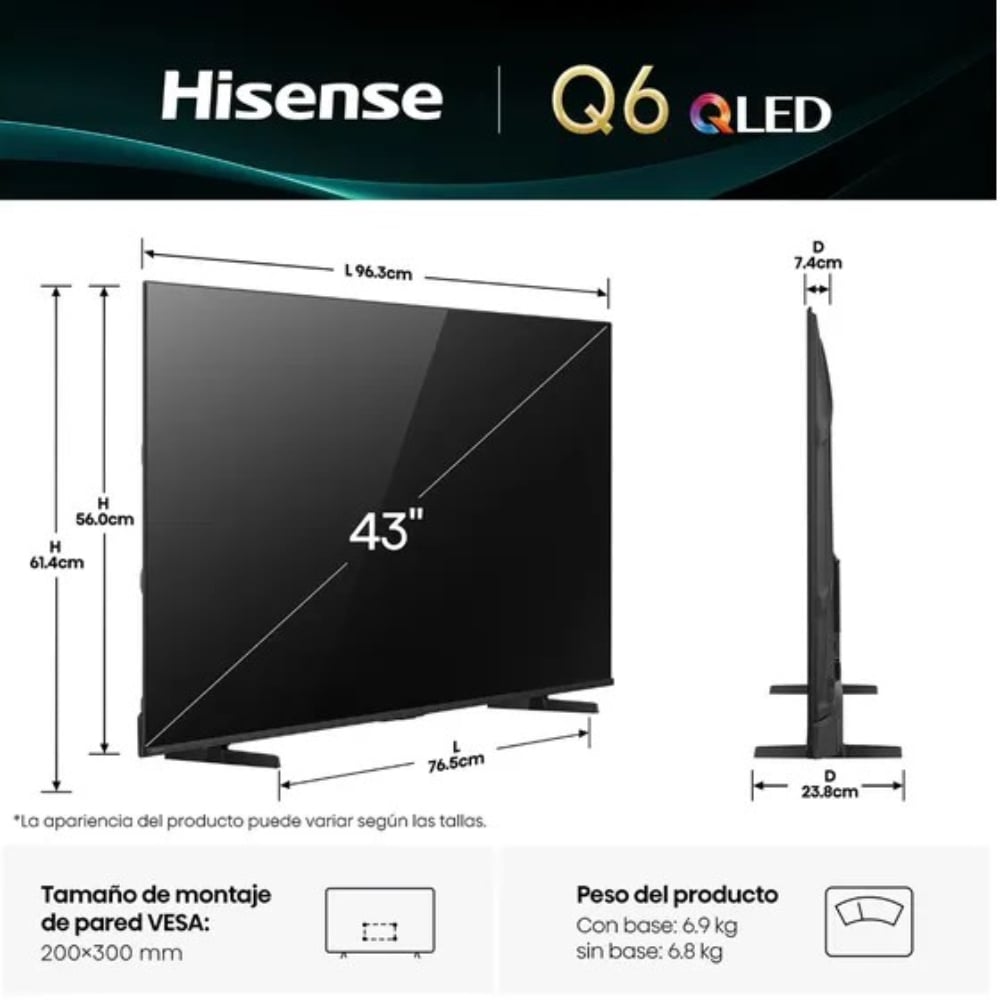 TELEVISOR HISENSE SMART TV 43' QLED 4K UHD 43Q6QV - 2