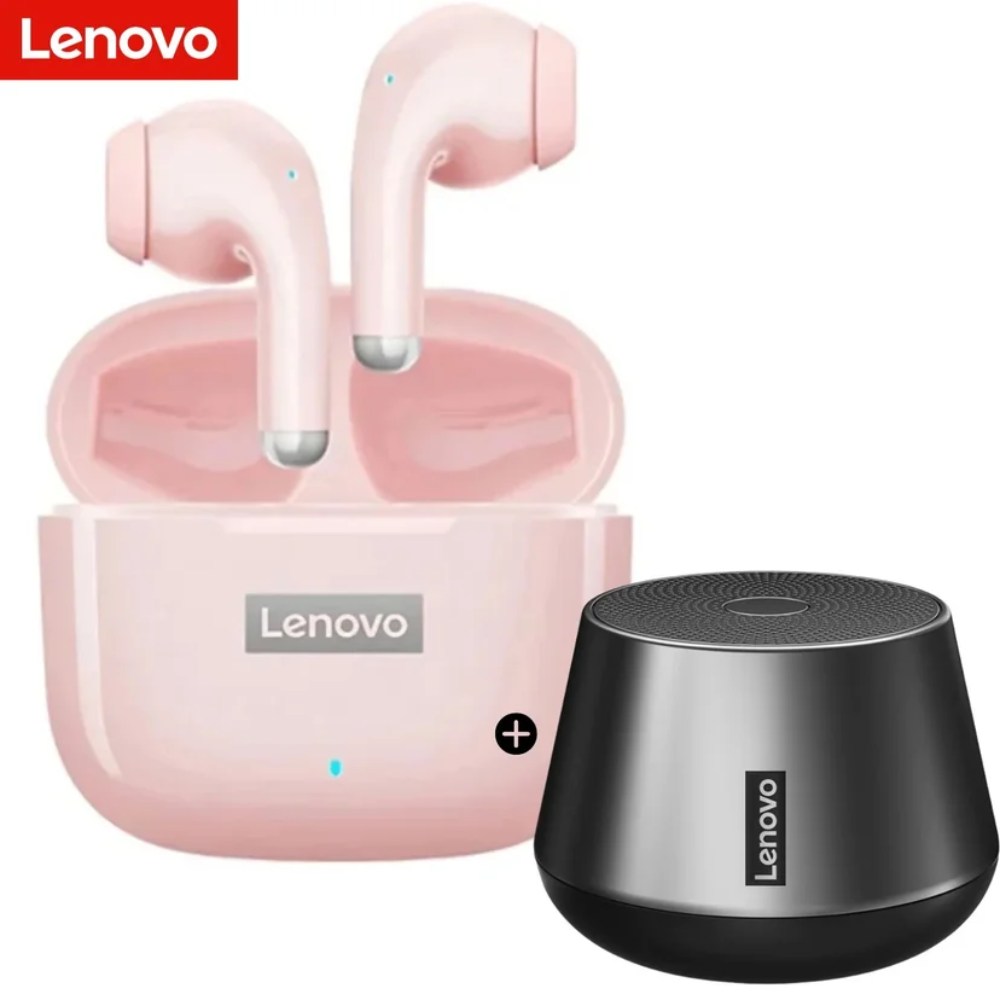 AUDIFONOS BLUETOOTH LENOVO LP40 PRO ROSADO + PARLANTE BLUETOOH LENOVO K3 PRO - 1