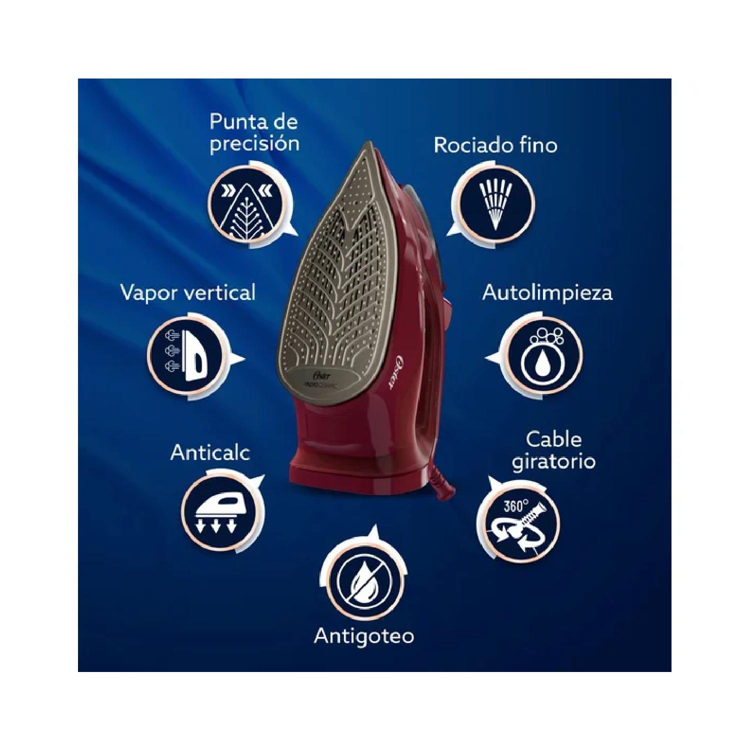 OSTER PLANCHA DE VAPOR, AEROGLIDE S7200, ROJO, GCSTAC7201-053 - 5