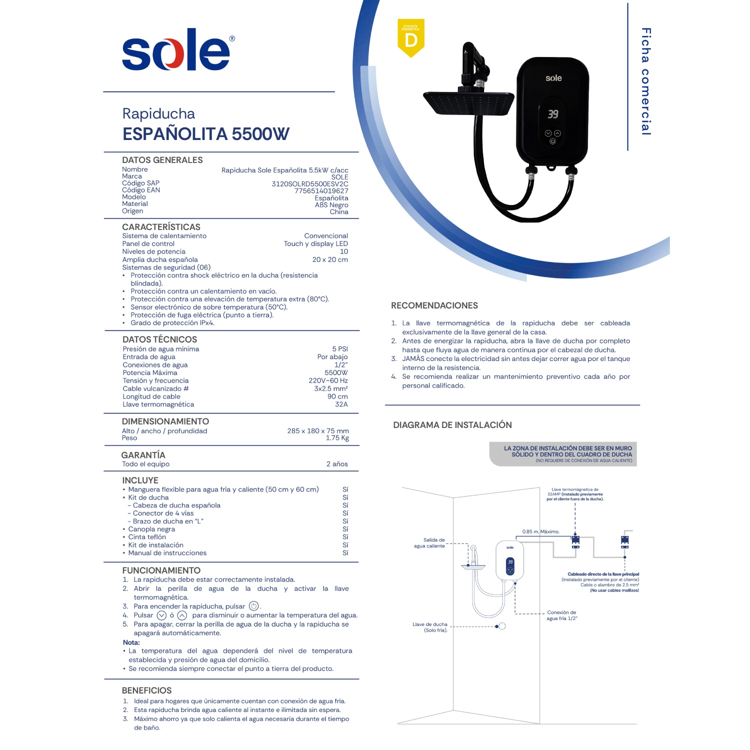 RAPIDUCHA ELÉCTRICA SOLE ESPAÑOLITA 5500W - 3