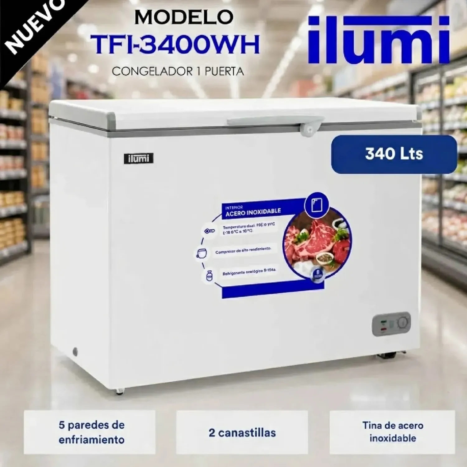 CONGELADORA ILUMI TFI-3400WH- BLANCO - 1