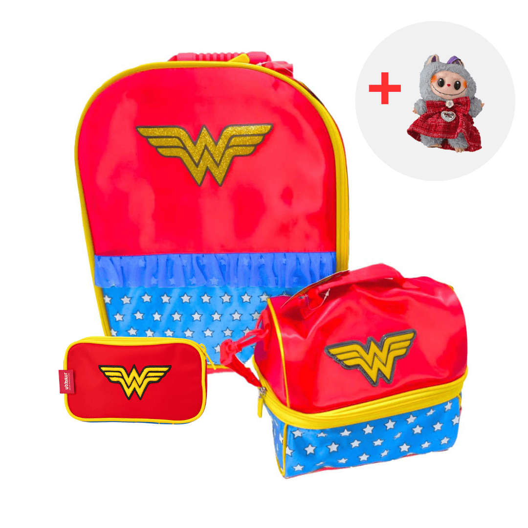 SET MOCHILA ESCOLAR WONDER WOMAN CALSS + LABUBU - 1