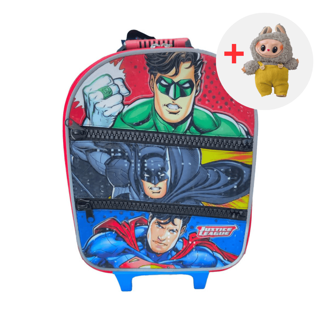 MOCHILA ESCOLAR JUSTICE LEAGUE HERO + LABUBU - 1