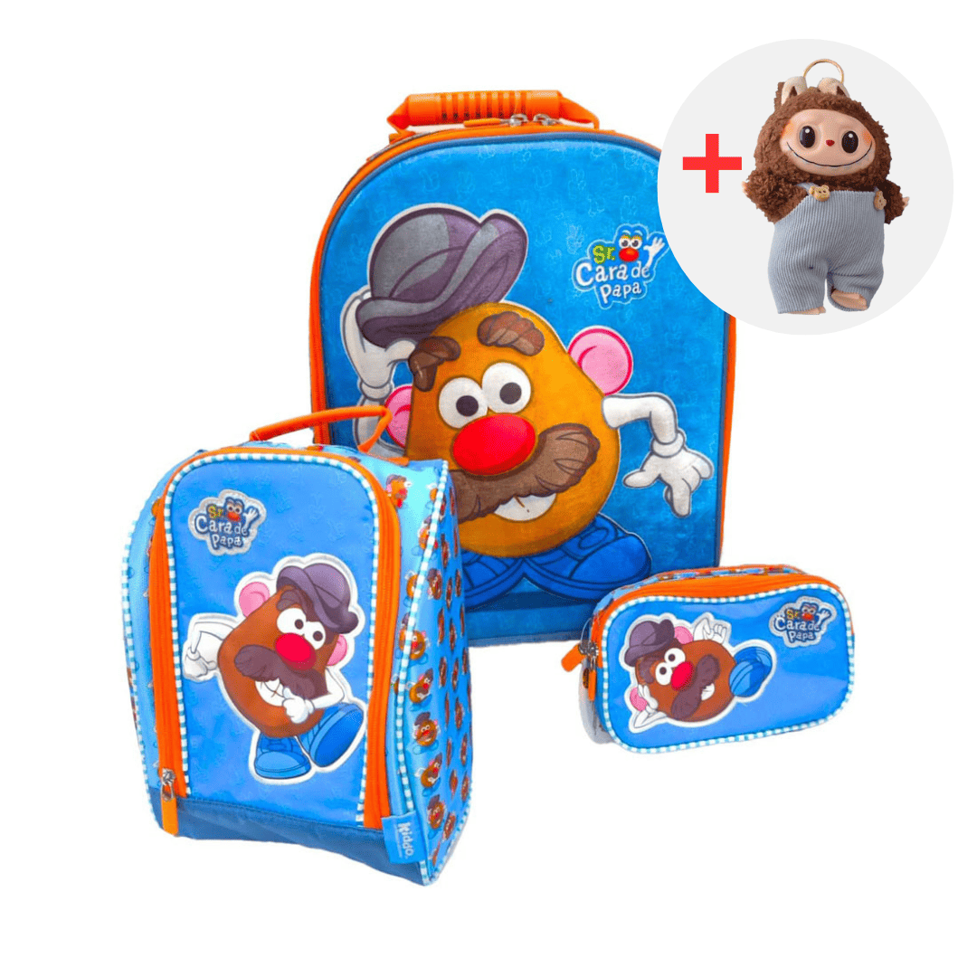 SET MOCHILA ESCOLAR SR CARA DE PAPA + LABUBU - 1