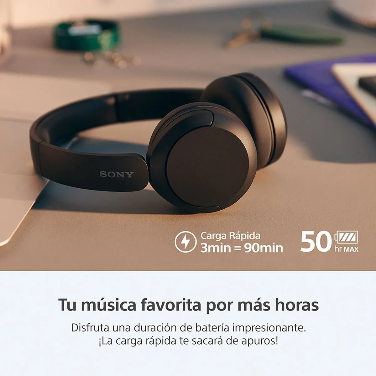 AUDIFONO SONY BLUETOOTH ON EAR HASTA 50 HORAS WH-CH520 NEGRO - 3