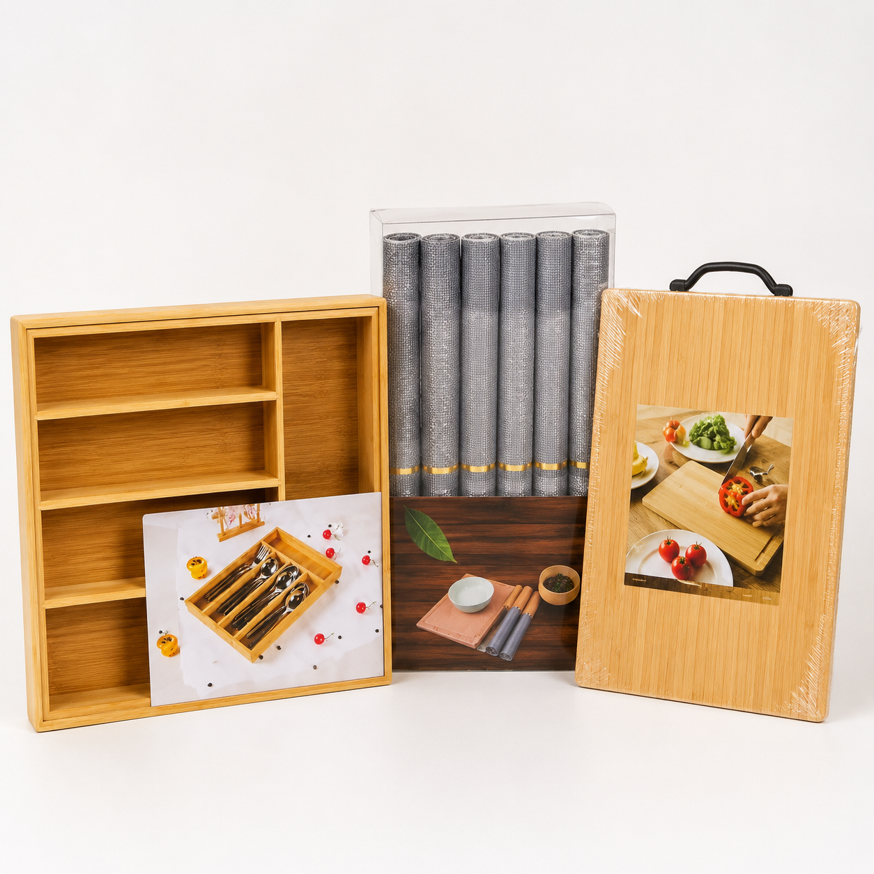 COMBO PORTA CUBIERTOS + INDIVIDUALES + TABLA DE PICAR - 1