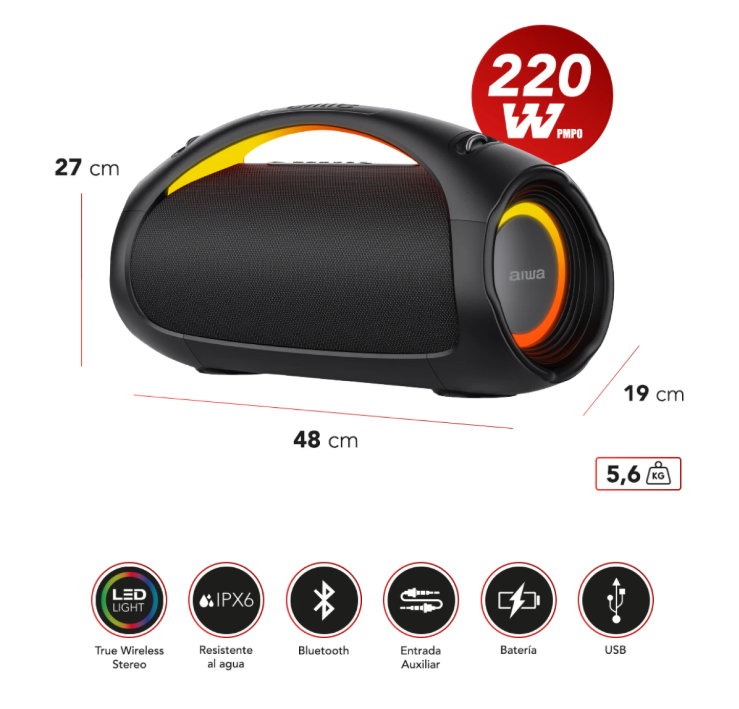PARLANTE AIWA BOOMBOX AWS544BT BLUETOOTH 120W RMS - 4
