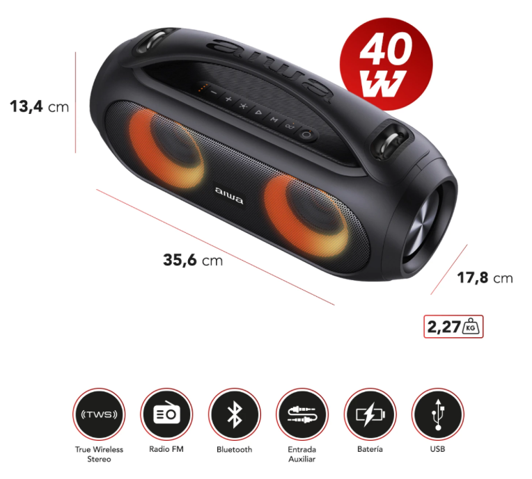 PARLANTE AIWA BOOMBOX AWS500BT PORTÁTIL CON BLUETOOTH 20W - 2
