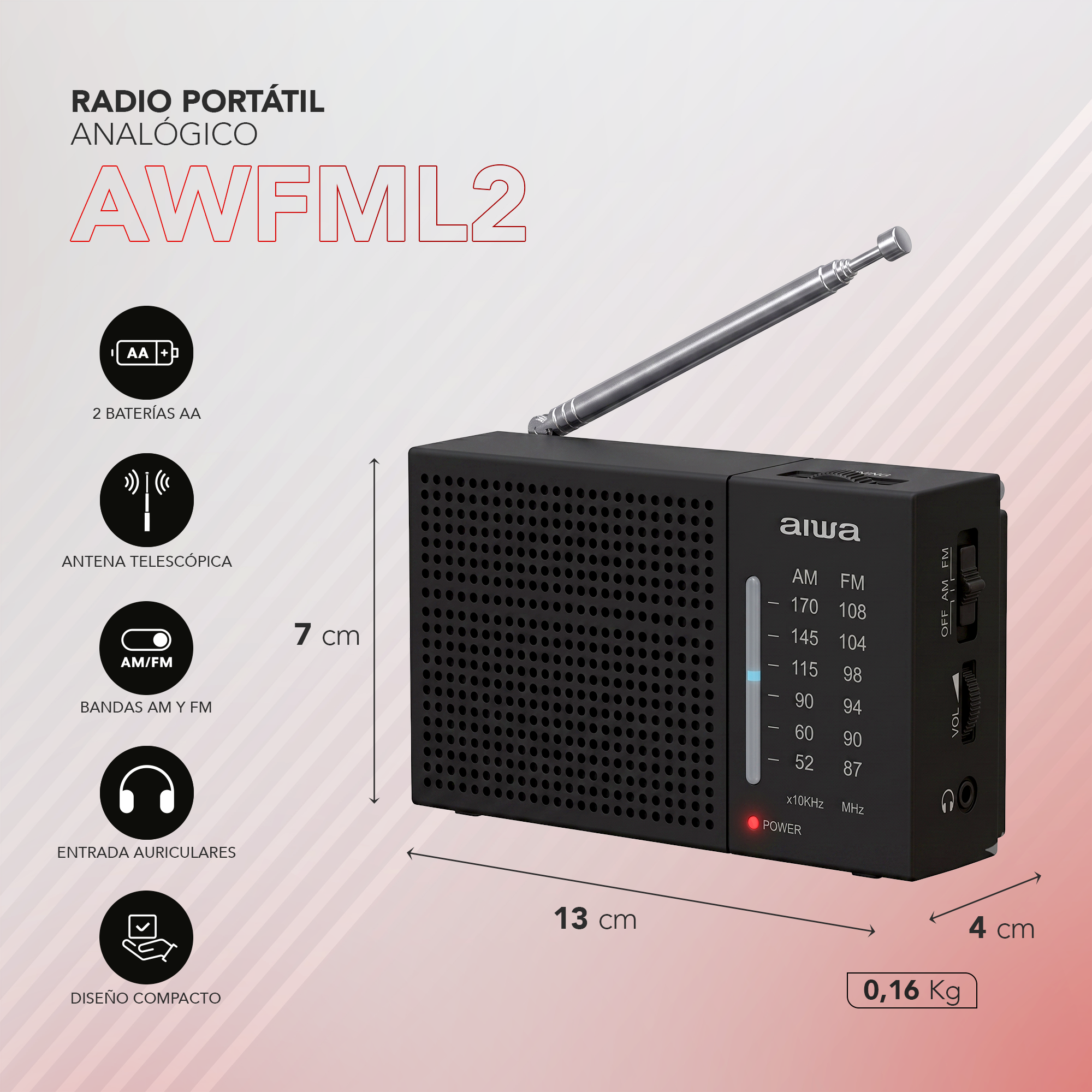 RADIO PORTÁTIL ANALÓGICO | AM/FM | AWFML2 - 2