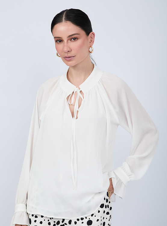 BLUSA DE GASA MANGA LARGA CON LAZO - ARIEL - 1