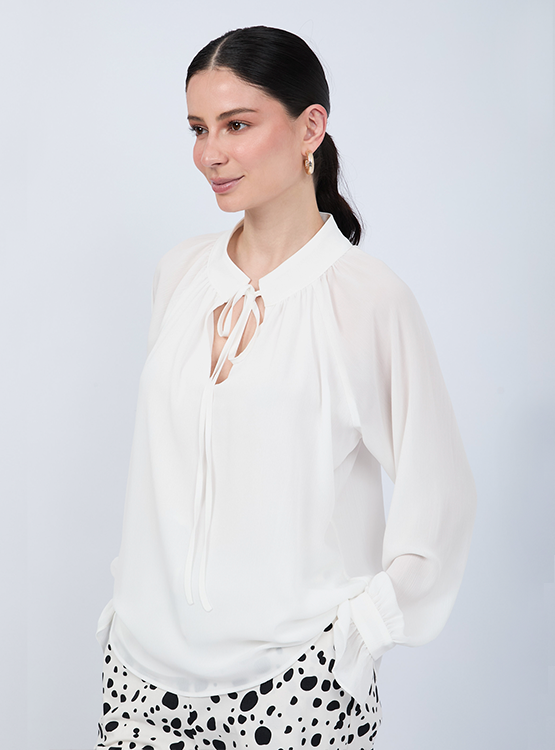BLUSA DE GASA MANGA LARGA CON LAZO - ARIEL - 3
