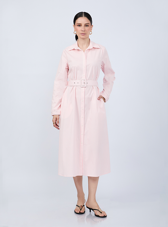 VESTIDO CAMISERO MIDI A RAYAS MANGA LARGA PAULINA - 1