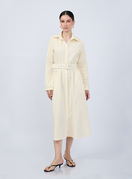VESTIDO CAMISERO MIDI A RAYAS MANGA LARGA PAULINA - 1