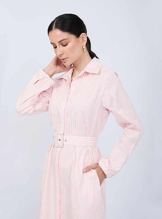 VESTIDO CAMISERO MIDI A RAYAS MANGA LARGA PAULINA - 3
