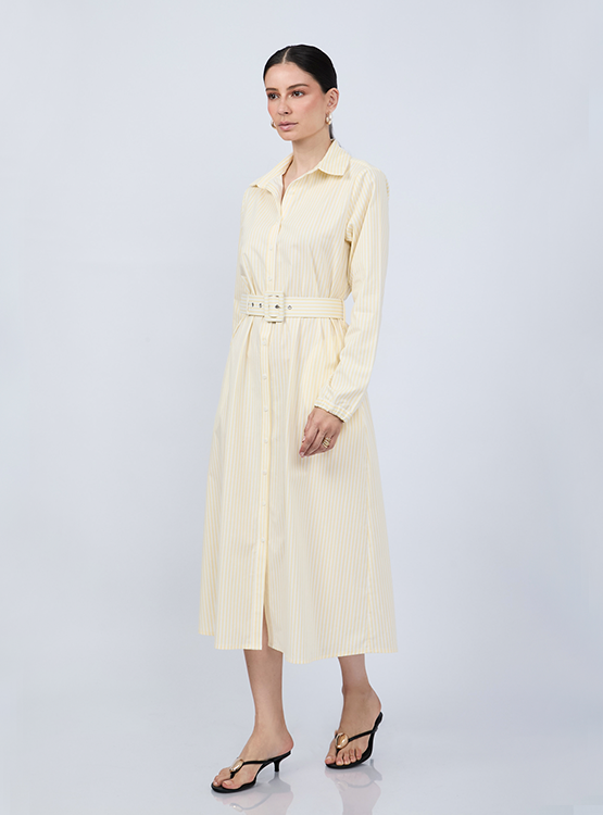 VESTIDO CAMISERO MIDI A RAYAS MANGA LARGA PAULINA - 4